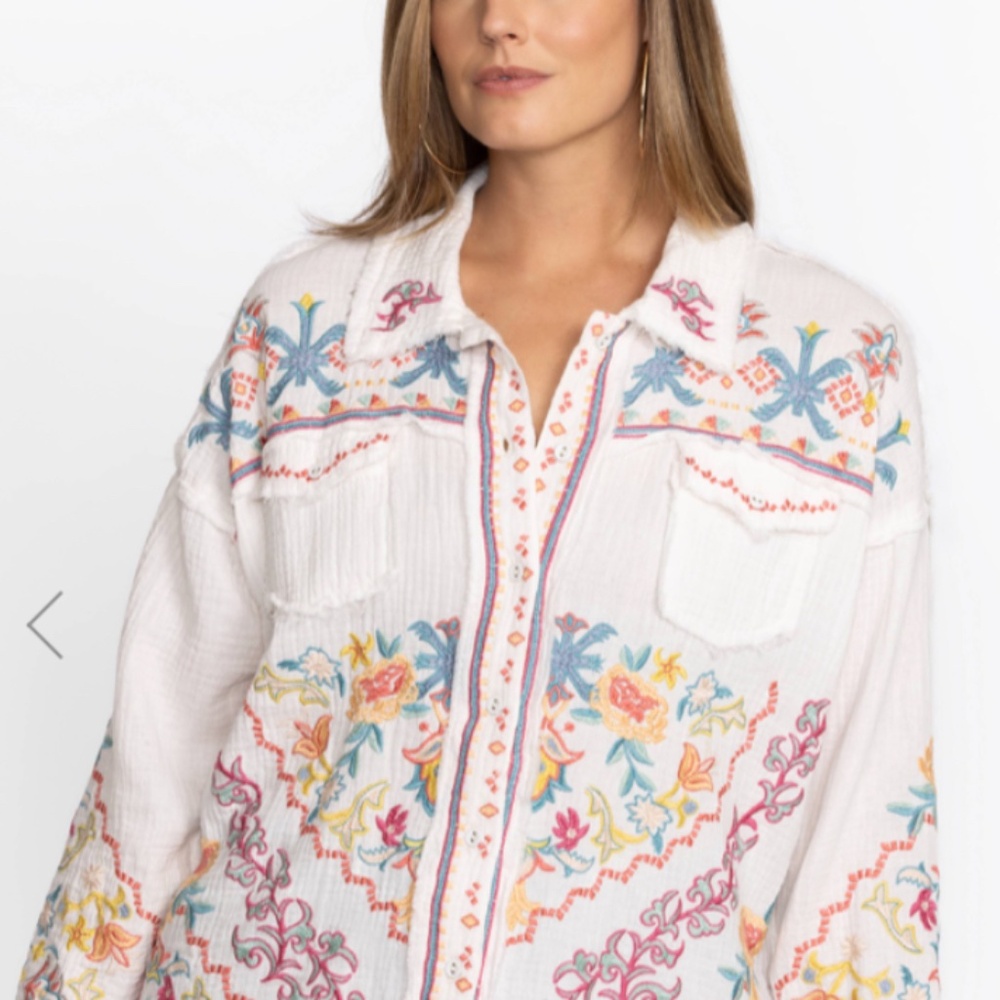 Johnny Was Biya Embroidered Blouse